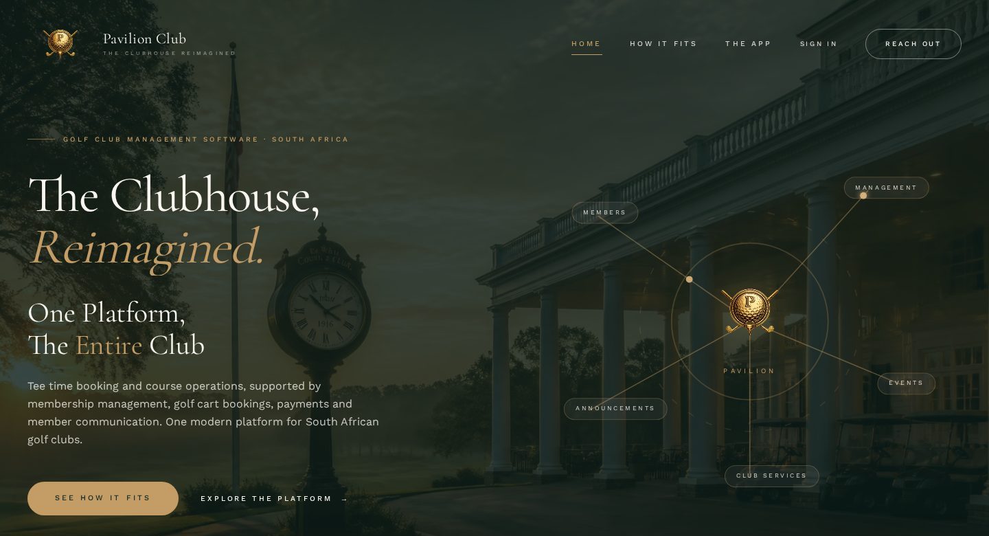 The Pavilion Club website homepage